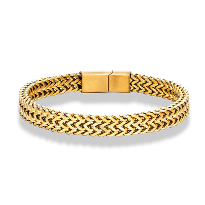 MKENDN 18K Gold-Plated Double Chain Men's Bracelet