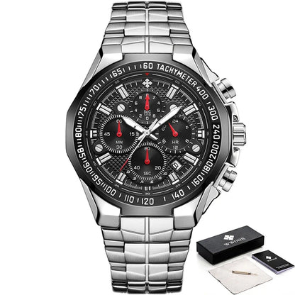 WWOOR Luxury Military Quartz Watch - Waterproof Steel Chronograph