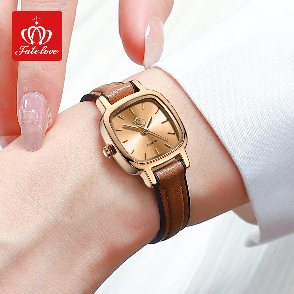 FATELOVE 907 Womens Watch Original Elegant Fashion Small Quartz Wristwatch For Ladies Waterproof Luminous Leather Strap With Box