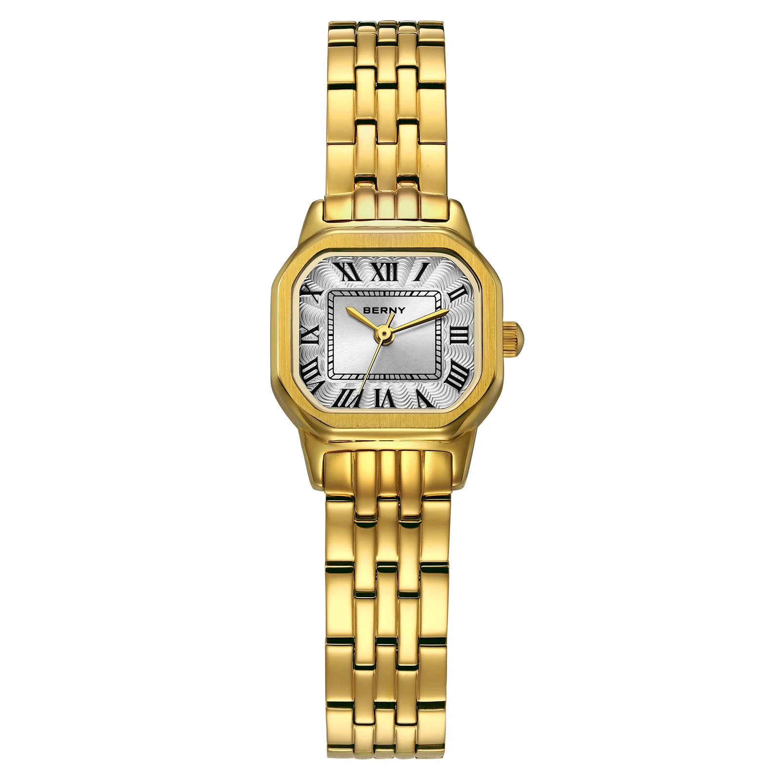 BERNY Golden Watches for Women Luxury Fashion Elegant Square Ladies Dress Quartz Watch S/S Small Dial Casual Girls Wristwatch