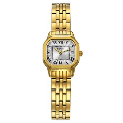 BERNY Golden Watches for Women Luxury Fashion Elegant Square Ladies Dress Quartz Watch S/S Small Dial Casual Girls Wristwatch