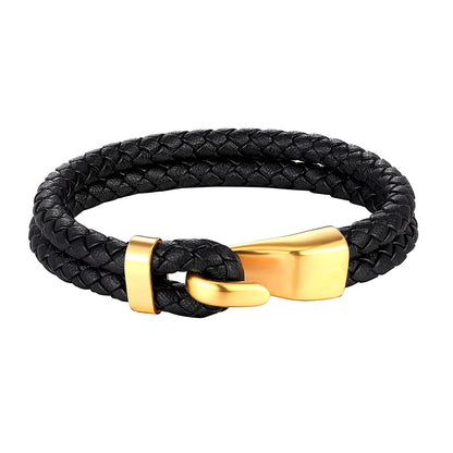 Men's Black Multi-Layer Leather Anchor Bracelet