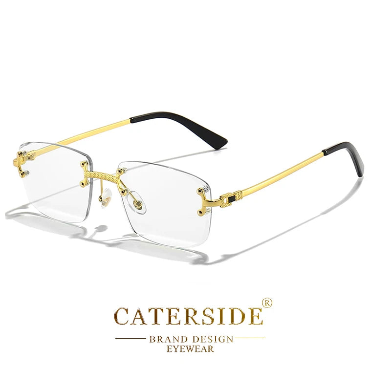 CATERSIDE Punk Rectangle Sunglasses Men Women Luxury Designer Rimless Gradient Lens Metal Sun Glasses For Men Sports 2024 UV400