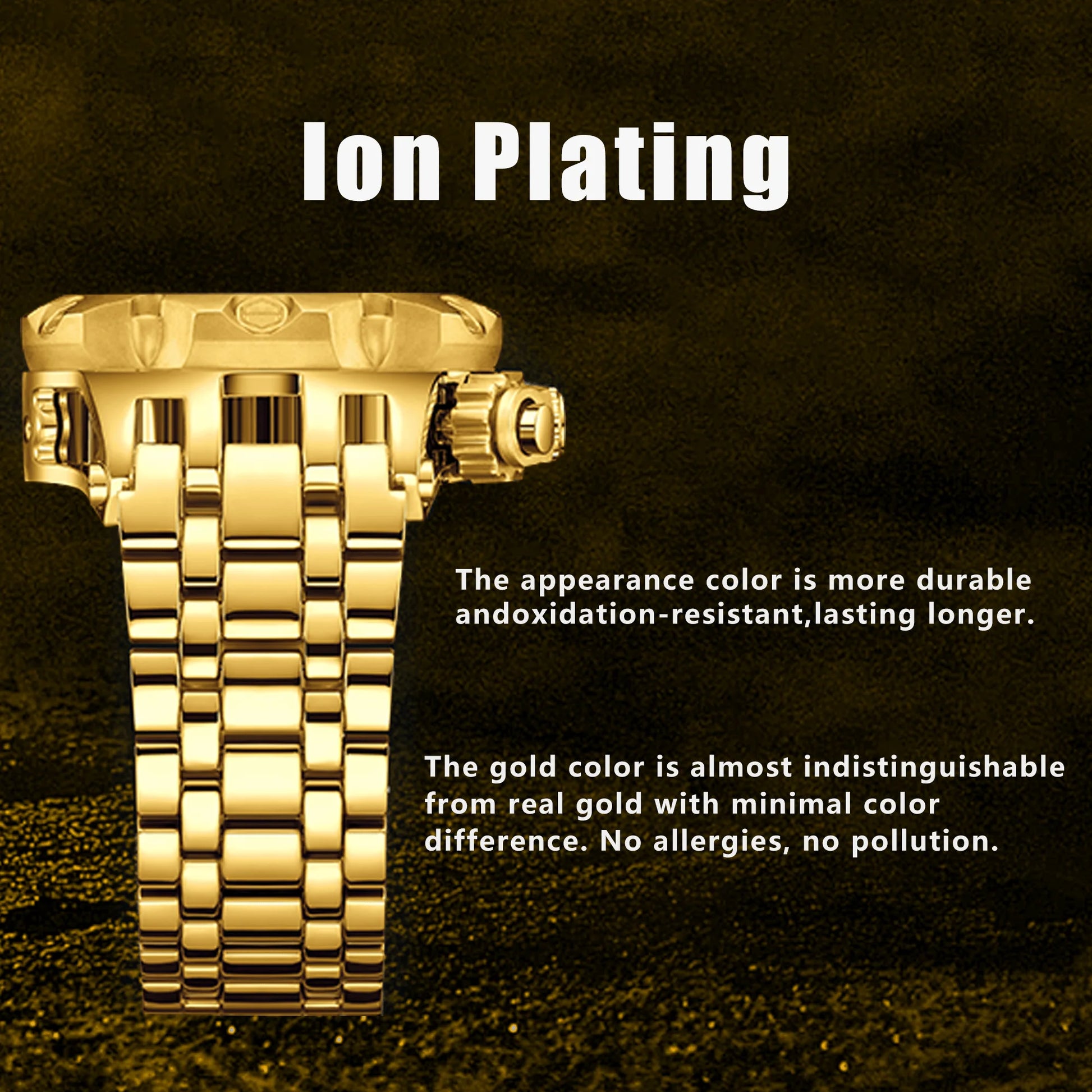 Relógio masculino de luxo multifuncional YaLaLuSi, pulseira dourada com mostrador atmosférico, caixa de presente moderna e prática