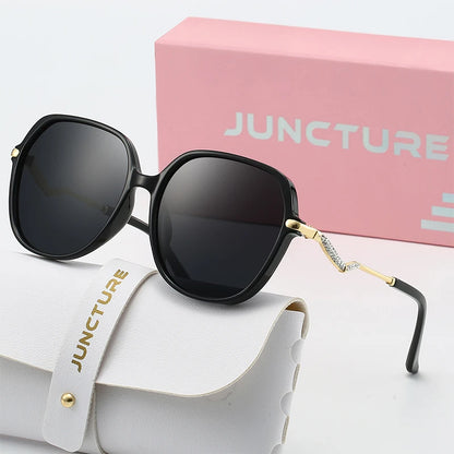 Juncture polarizado feminino óculos de sol nova moda redonda óculos de sol senhora gradiente festa presentes do feriado óculos de sol para mulher
