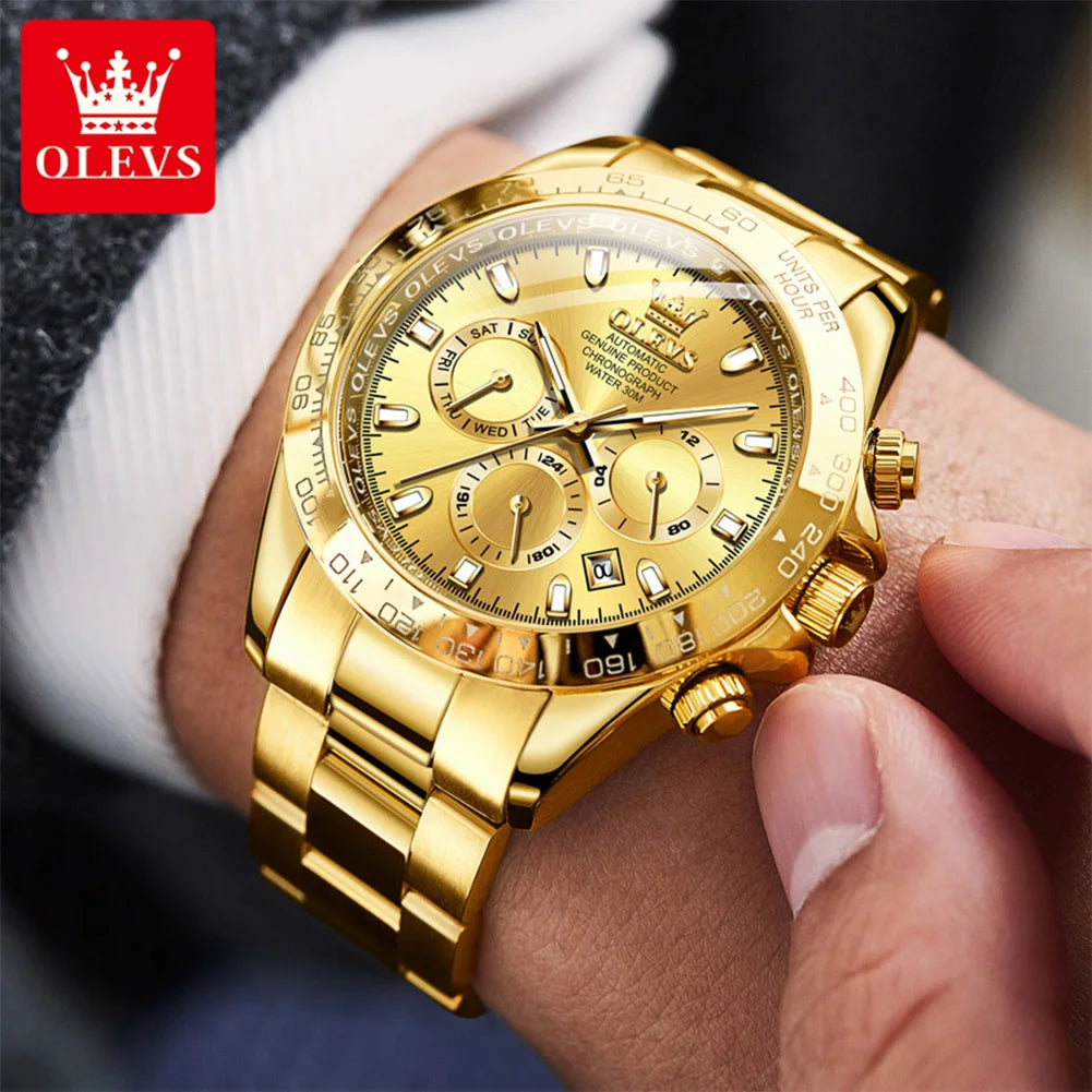 OLEVS 6638 Original Mechanical Man Watch Stainless Steel Waterproof Luminous Week Calendar Display Automatic Watch For Men