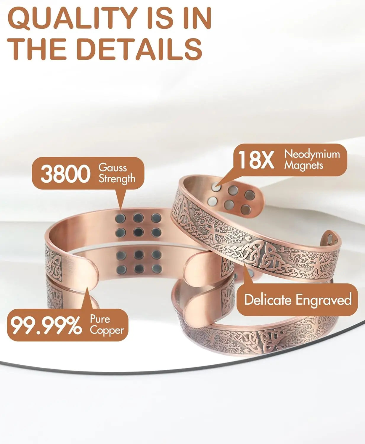 ARADOO Copper Magnetic Bracelets for Men Women with Neodymium Magnets Tree of Life Pure Copper Cuff Bangle Jewelry Gift