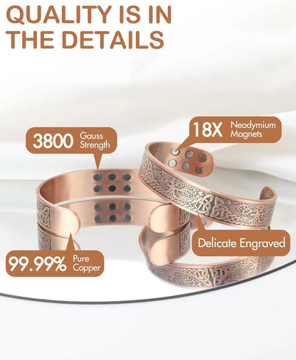 ARADOO Copper Magnetic Bracelets for Men Women with Neodymium Magnets Tree of Life Pure Copper Cuff Bangle Jewelry Gift