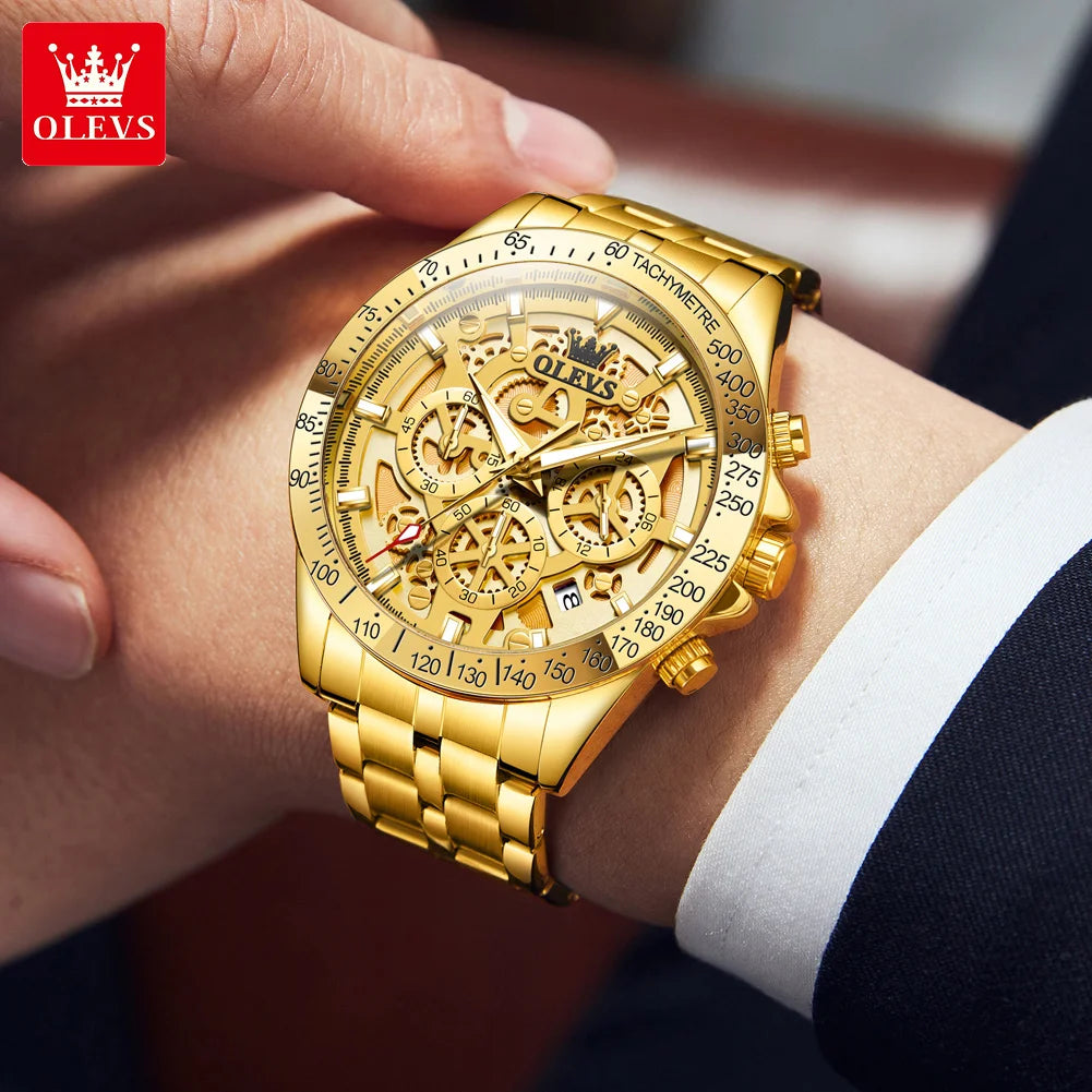 Olevs 9913 relógios masculinos originais relógios de quartzo para homens à prova dwaterproof água luminosa cronógrafo data 24 horas relógios de luxo