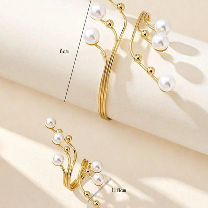 Simples geométrico imitação de pérola enrolamento linha anel pulseira conjunto para mulheres meninas personalidade exagerada moda jóias ds040