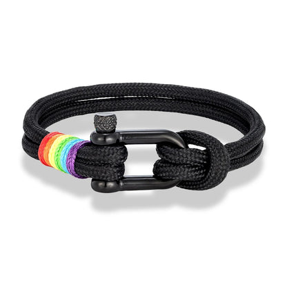 Unisex Black Stainless Steel Rainbow Bracelet