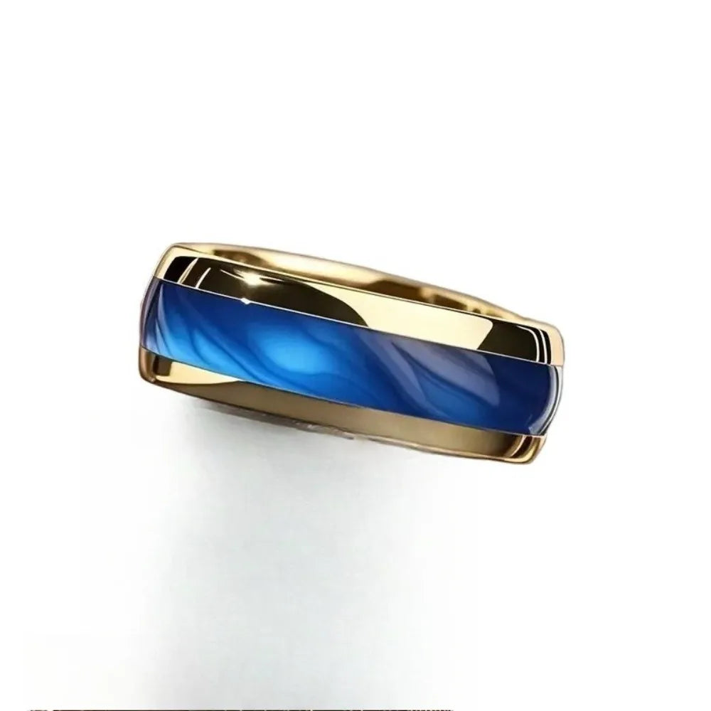 Anel de aço inoxidável de safira da moda, 8mm, feminino, masculino, noivado, casamento, joias, cor dourada, personalidade, anel de aço para presente