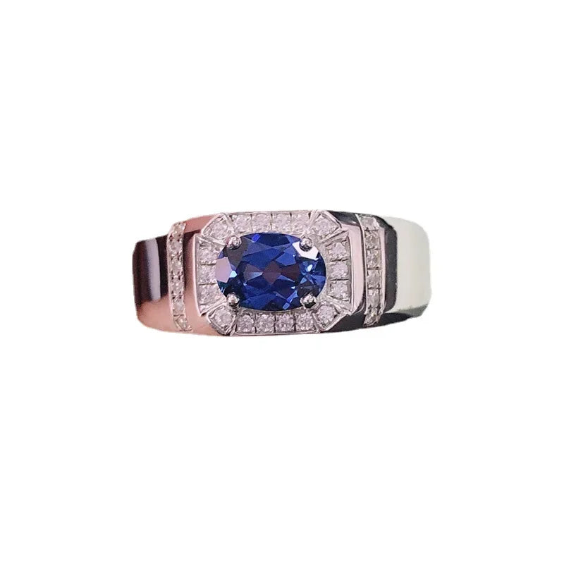Luxury Solid Platinum PT950 Men's Egg Shaped Sapphire Four Claw Ring Men's 1 Carat Diamond Ring