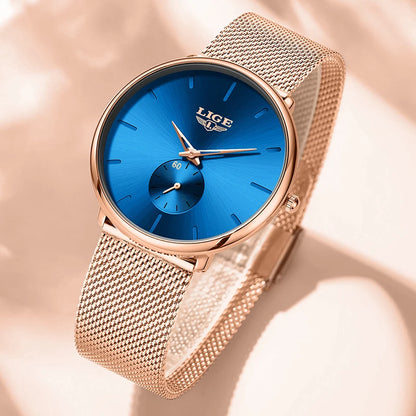 Lige criativo ultra fino malha relógio de quartzo para mulher simples elegante à prova dwaterproof água senhoras relógio moda esporte feminino pulseira relógio