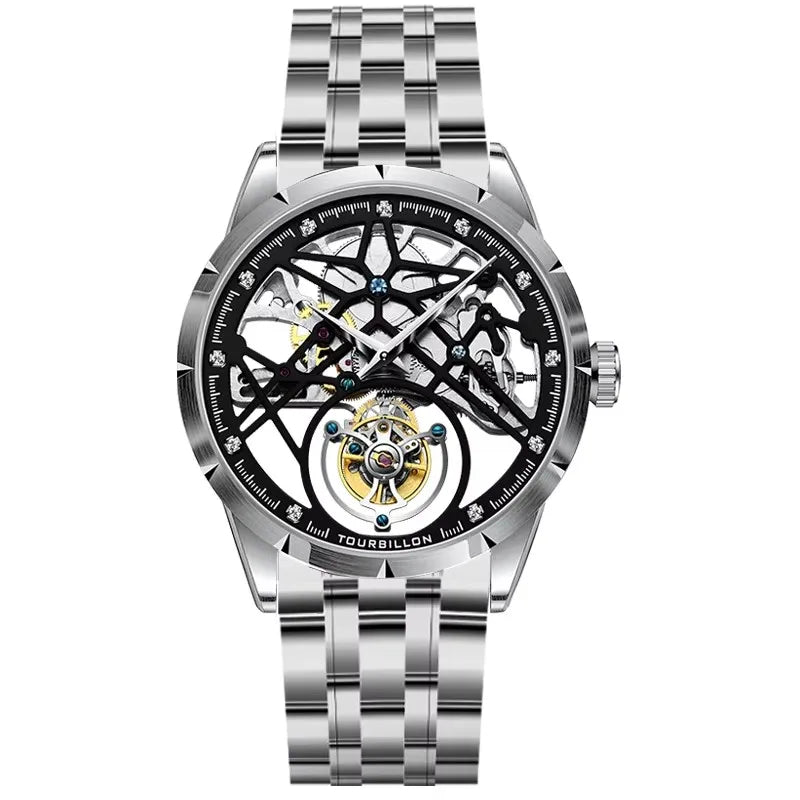 Jinlery Luxury Skeleton Tourbillon Watch for Men