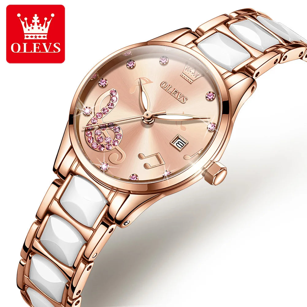 OLEVS Diamond Luxury Ceramic Quartz Women's Watch