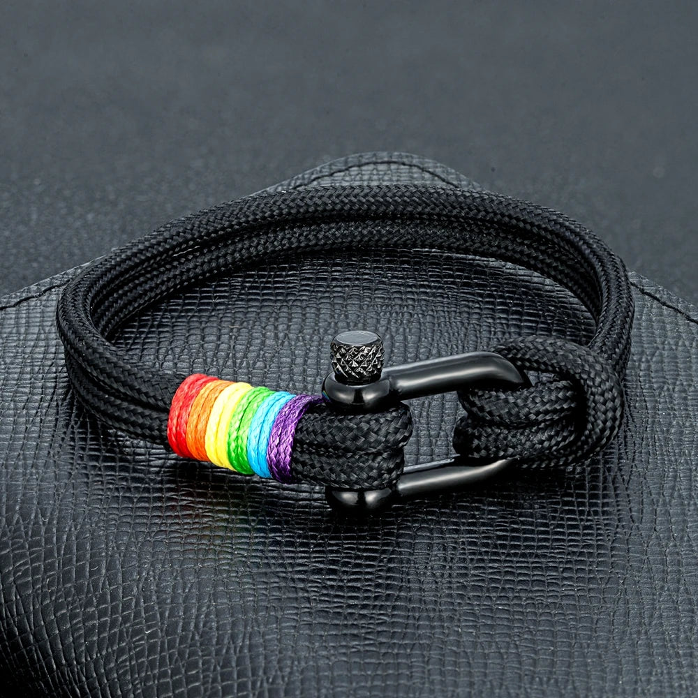 Mkendn unissex preto aço inoxidável em forma de u na moda arco-íris casal pulseira simplicidade temperamento multicolorido pulseira presentes
