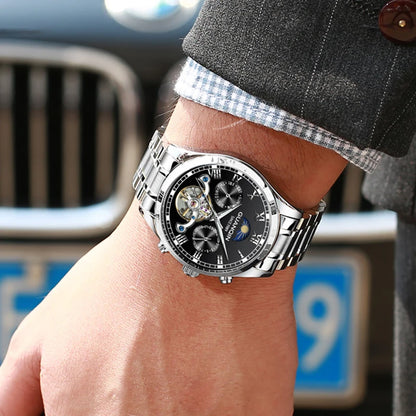 Guanqin relógios masculinos de luxo relógio mecânico automático turbilhão luminoso mineral 30m à prova dwaterproof água negócios lazer relógio de pulso