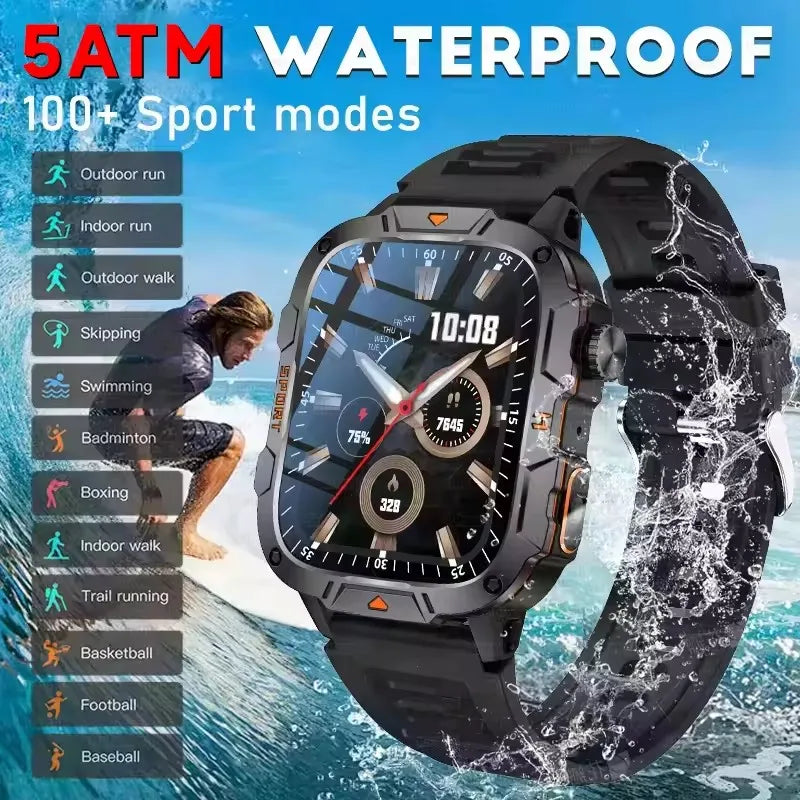 2025 novo para xiaomi grau militar relógio inteligente masculino 1.96 "tela amoled 5atm à prova dwaterproof água esportes rastreador de fitness bt chamada smartwatch