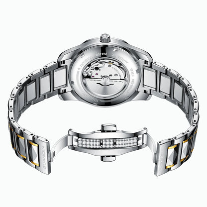 Relógio masculino mecânico luminoso de aço de tungstênio, à prova d'água, moda empresarial, calendário duplo, safira, movimento japonês