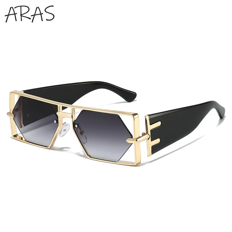 Steampunk Rectangle Sunglasses Women Men 2025 Luxury Hollow Metal Frame Sun Glasses Vintage Punk Hexagon Eyewear UV400 Shades