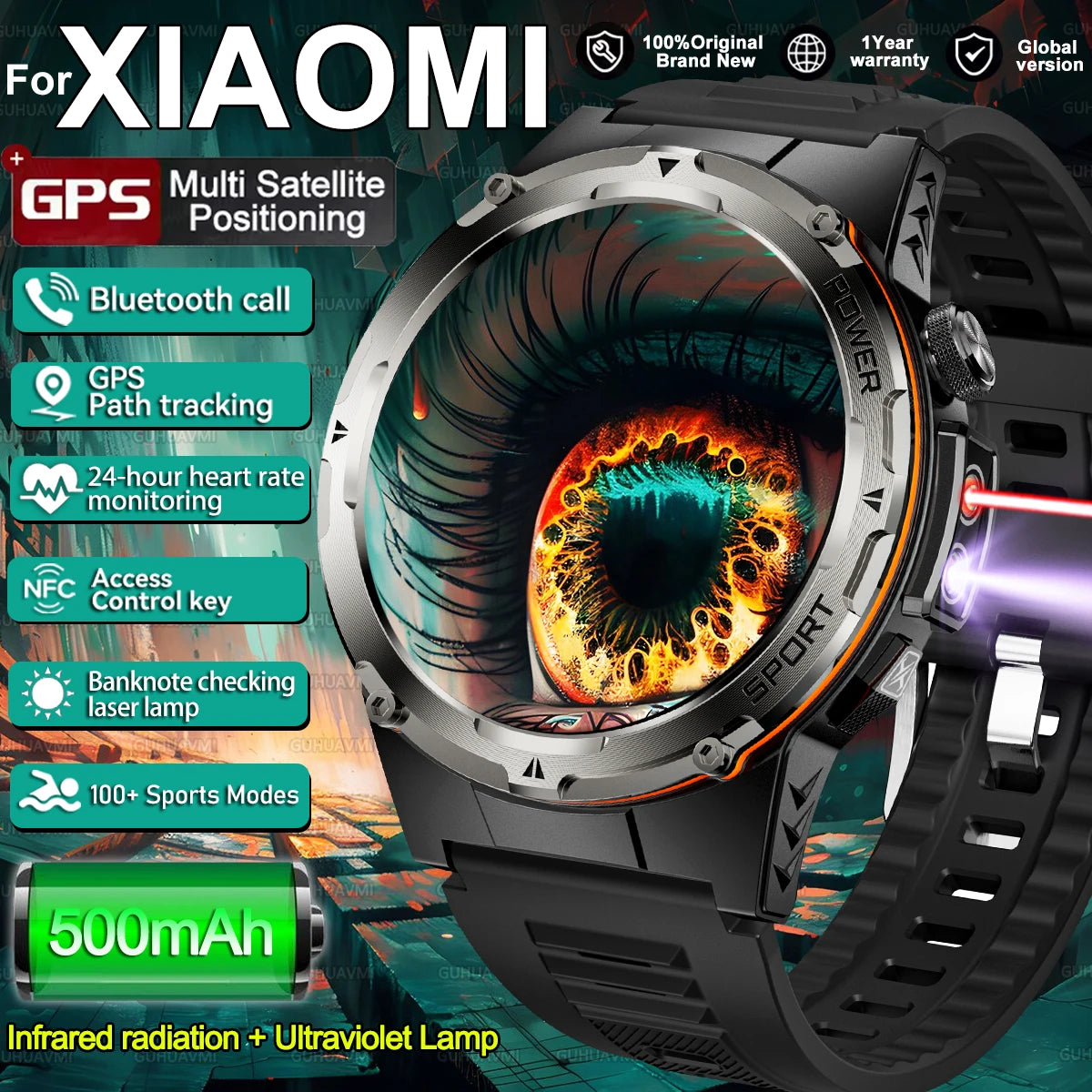 2025 popular ao ar livre gps esportes relógio inteligente masculino tela amoled bússola à prova dwaterproof água 500mah nfc hd chamada relógio inteligente para xiaomi