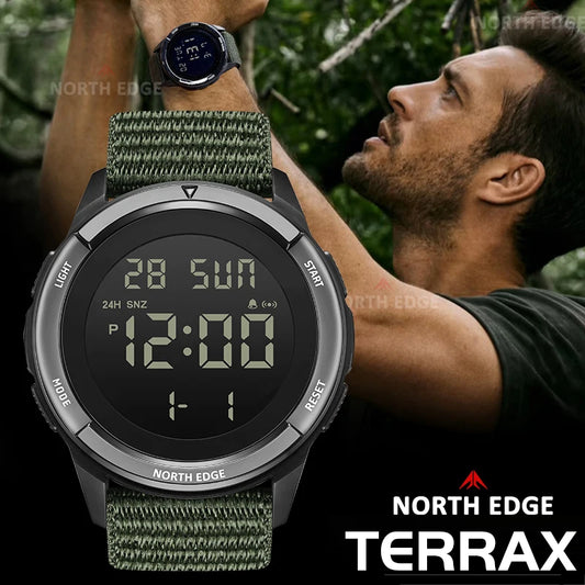 NORTH EDGE 2025 TERRAX Men's Digital Military Watches Outdoor Sports Swimming Waterproof 50M Stopwatch Countdown Light Watch Men