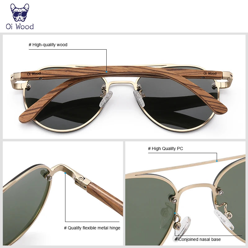 Oi Wood Men Polarized Sunglasses Driving Sun Glasses Women Brand Designer Male Vintage Pilot Sunglasses Outdoor UV400 GR