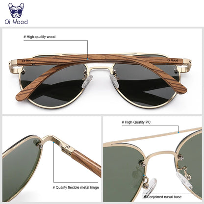 Oi Wood Men Polarized Sunglasses Driving Sun Glasses Women Brand Designer Male Vintage Pilot Sunglasses Outdoor UV400 GR
