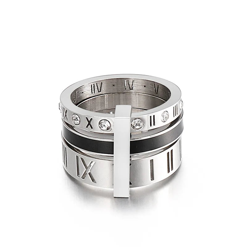 Luxurious Roman Numerals Triple Layer Ring for Women
