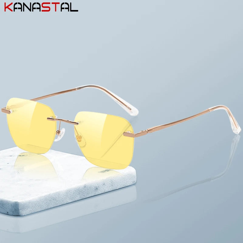 Homens sem aro polarizado óculos de sol feminino uv400 óculos de sol puro titânio quadro óculos de condução anti brilho sombra eyewear