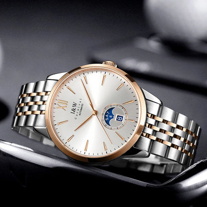 Carnaval high-end série iw marca clássico fase da lua relógios mecânicos masculino safira de aço inoxidável miyota movimento relógios masculinos