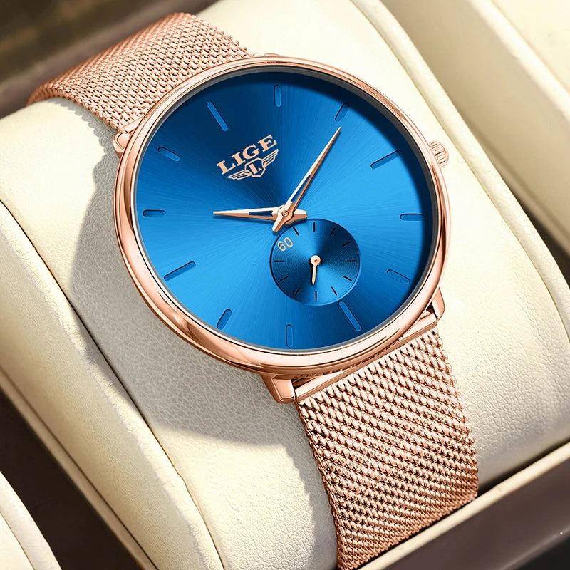 Lige criativo ultra fino malha relógio de quartzo para mulher simples elegante à prova dwaterproof água senhoras relógio moda esporte feminino pulseira relógio