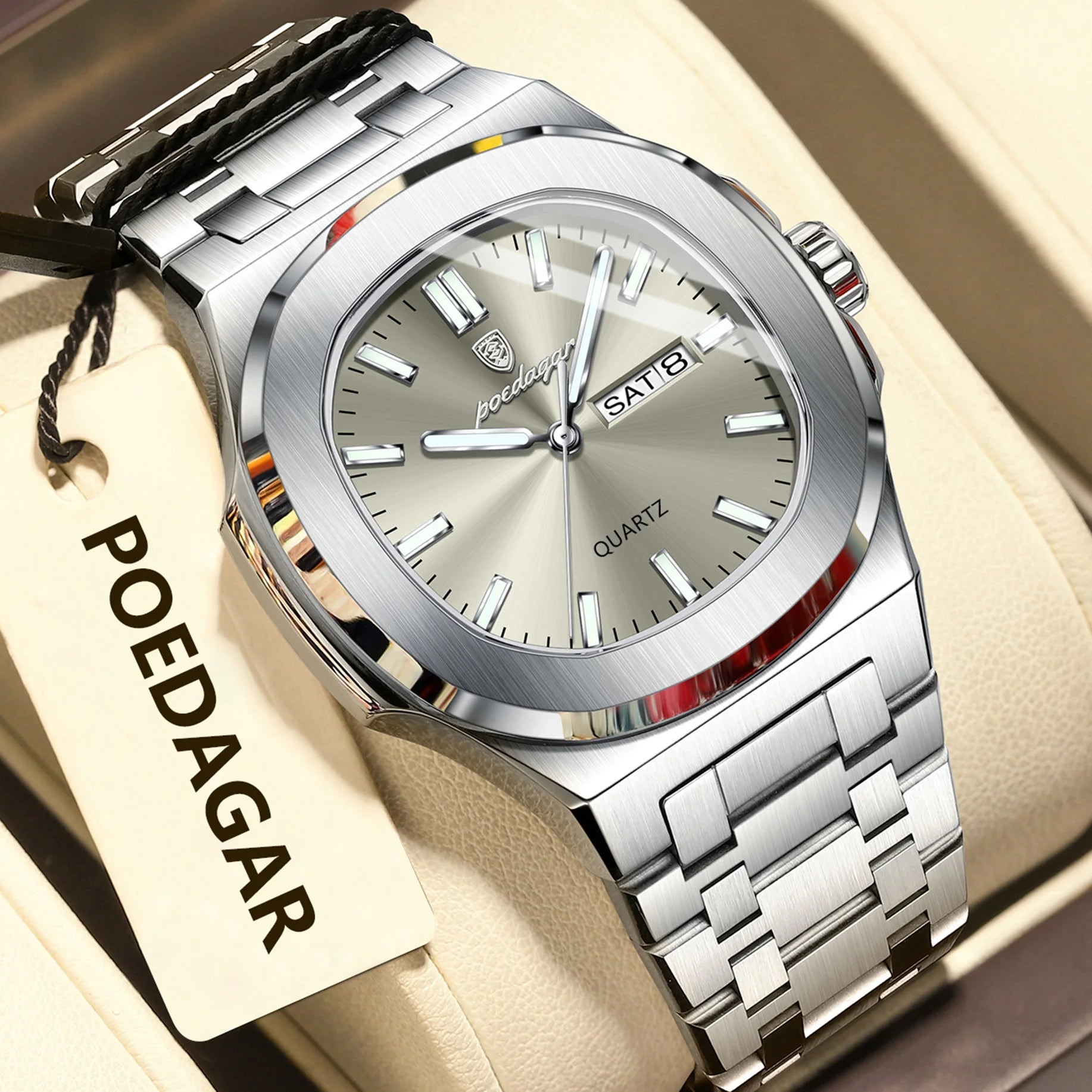 POEDAGAR Original Fashion Men's Watches Waterproof Luminous Date Week Men Watch Stainless Steel Business Luxury Quartz Man Watch