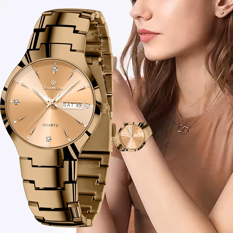 Bangwei moda elegante relógios para mulheres marca superior de luxo à prova dwaterproof água senhoras relógio quartzo simples criativo diamante relógio feminino