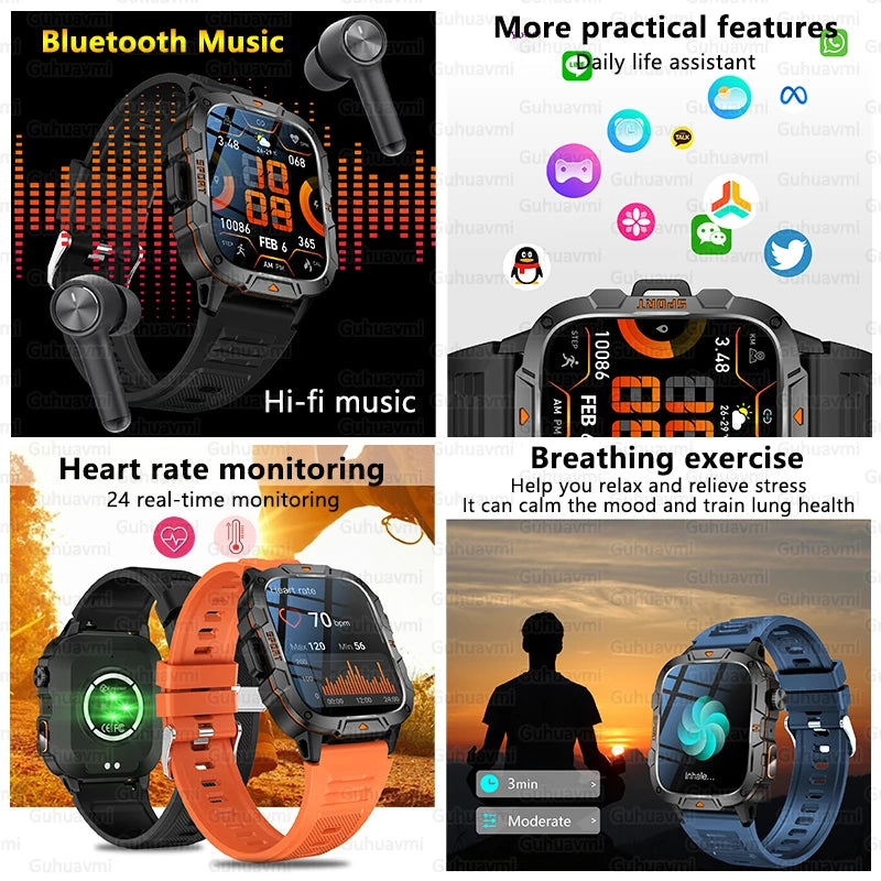 2025 novo para xiaomi grau militar relógio inteligente masculino 1.96 "tela amoled 5atm à prova dwaterproof água esportes rastreador de fitness bt chamada smartwatch