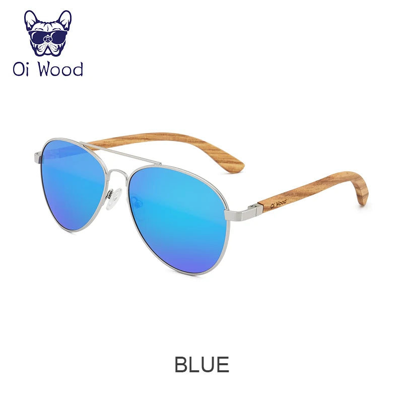 Oi Wood Sunglasses Pilot Sun Glasses Men Women Polarized Eyewear Blue Uv400 Lens