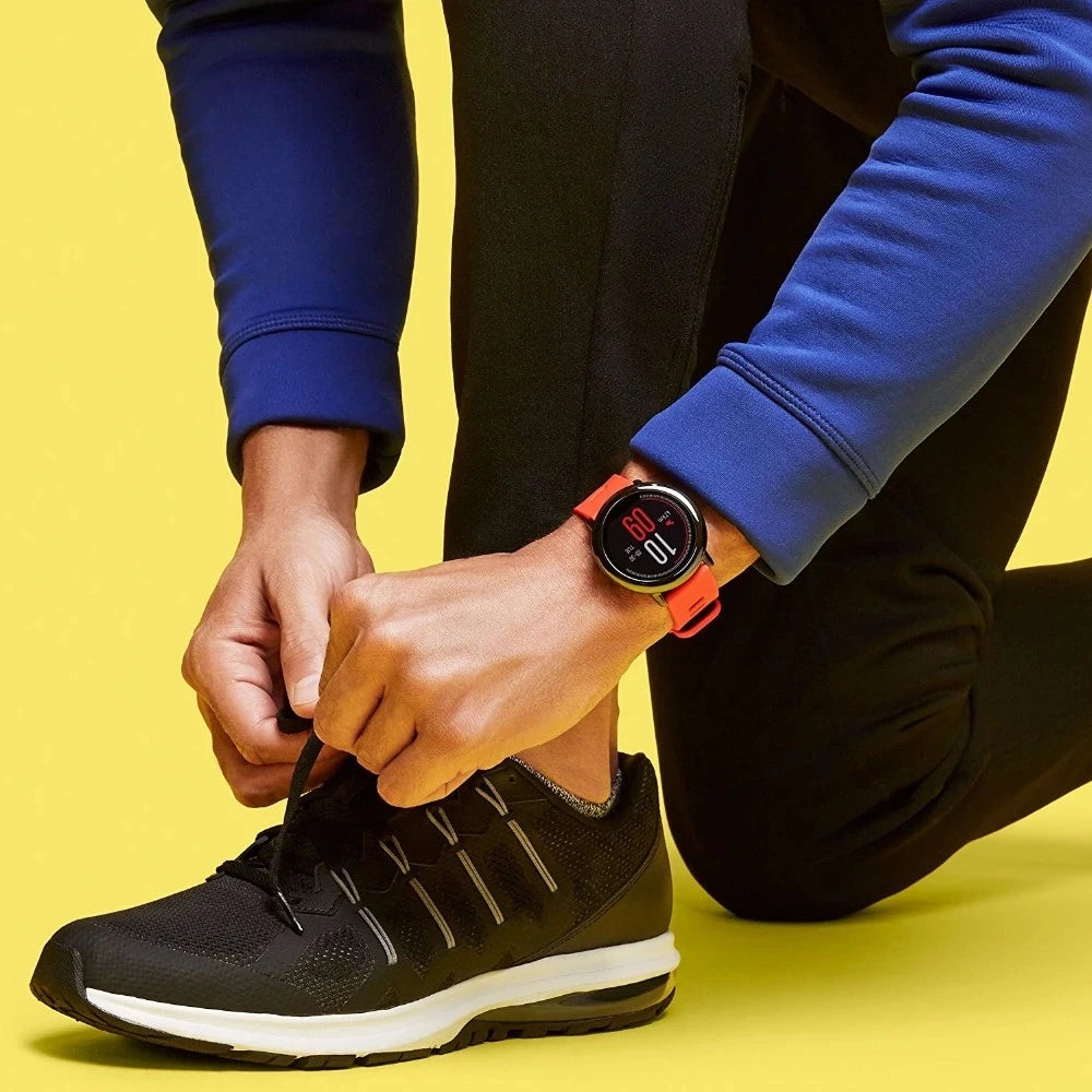 Original amazfit ritmo masculino relógio inteligente sportwatch global firmware com inglês idioma estoque bluetooth relógio gps 95novos relógios