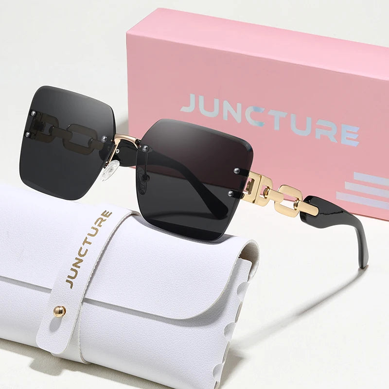 Juncture moda feminina óculos de sol sem aro óculos de sol grande quadro gradiente senhora óculos festa presentes do feriado óculos de sol para mulher