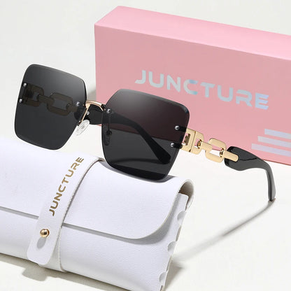 Juncture moda feminina óculos de sol sem aro óculos de sol grande quadro gradiente senhora óculos festa presentes do feriado óculos de sol para mulher