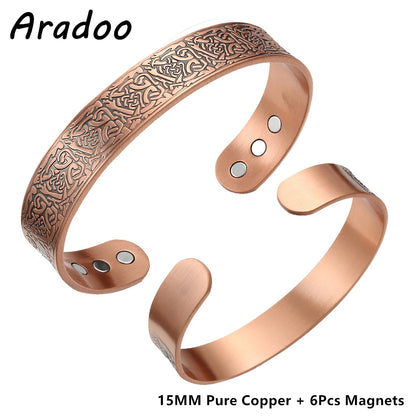 ARADOO Copper Magnetic Bracelets for Men Women with Neodymium Magnets Tree of Life Pure Copper Cuff Bangle Jewelry Gift