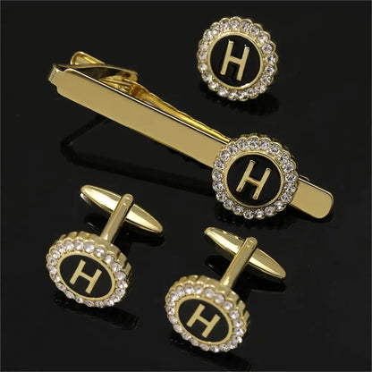 Elegant Initial Cufflinks & Tie Clip Set - Men's Jewelry