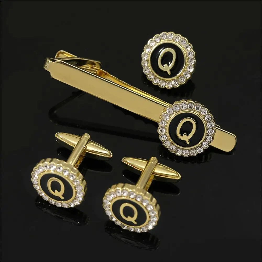 Elegant Initial Cufflinks & Tie Clip Set - Men's Jewelry
