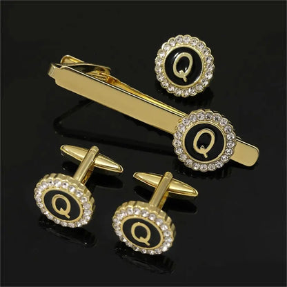 Elegant Initial Cufflinks & Tie Clip Set - Men's Jewelry