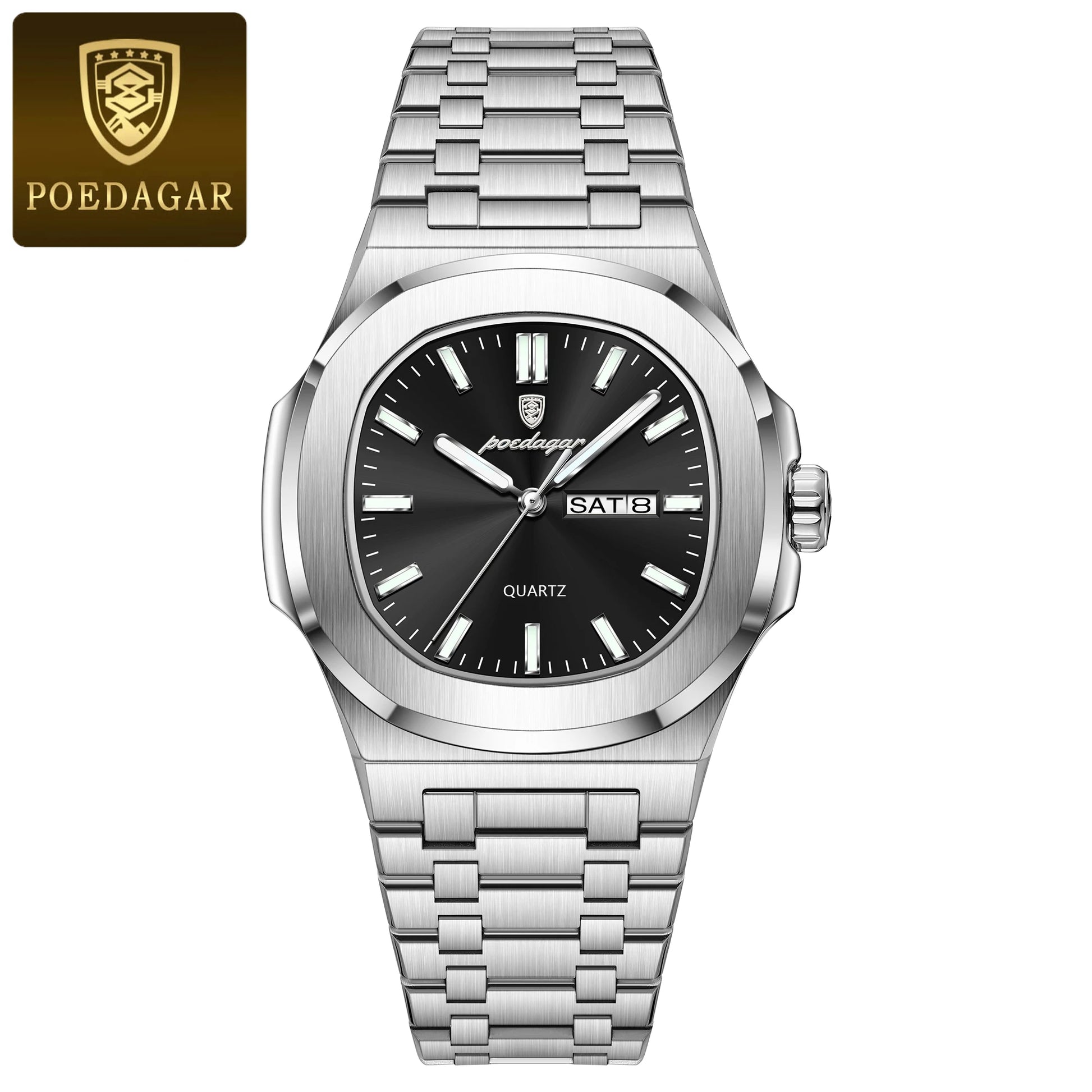 POEDAGAR Original Fashion Men's Watches Waterproof Luminous Date Week Men Watch Stainless Steel Business Luxury Quartz Man Watch