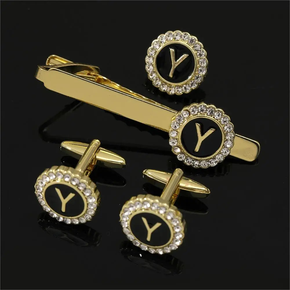 Elegant Initial Cufflinks & Tie Clip Set - Men's Jewelry