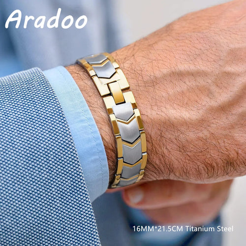 Pulseira magnética de aço titânio ARADOO para homens, pulseira de minerais de aço inoxidável, joias, presentes