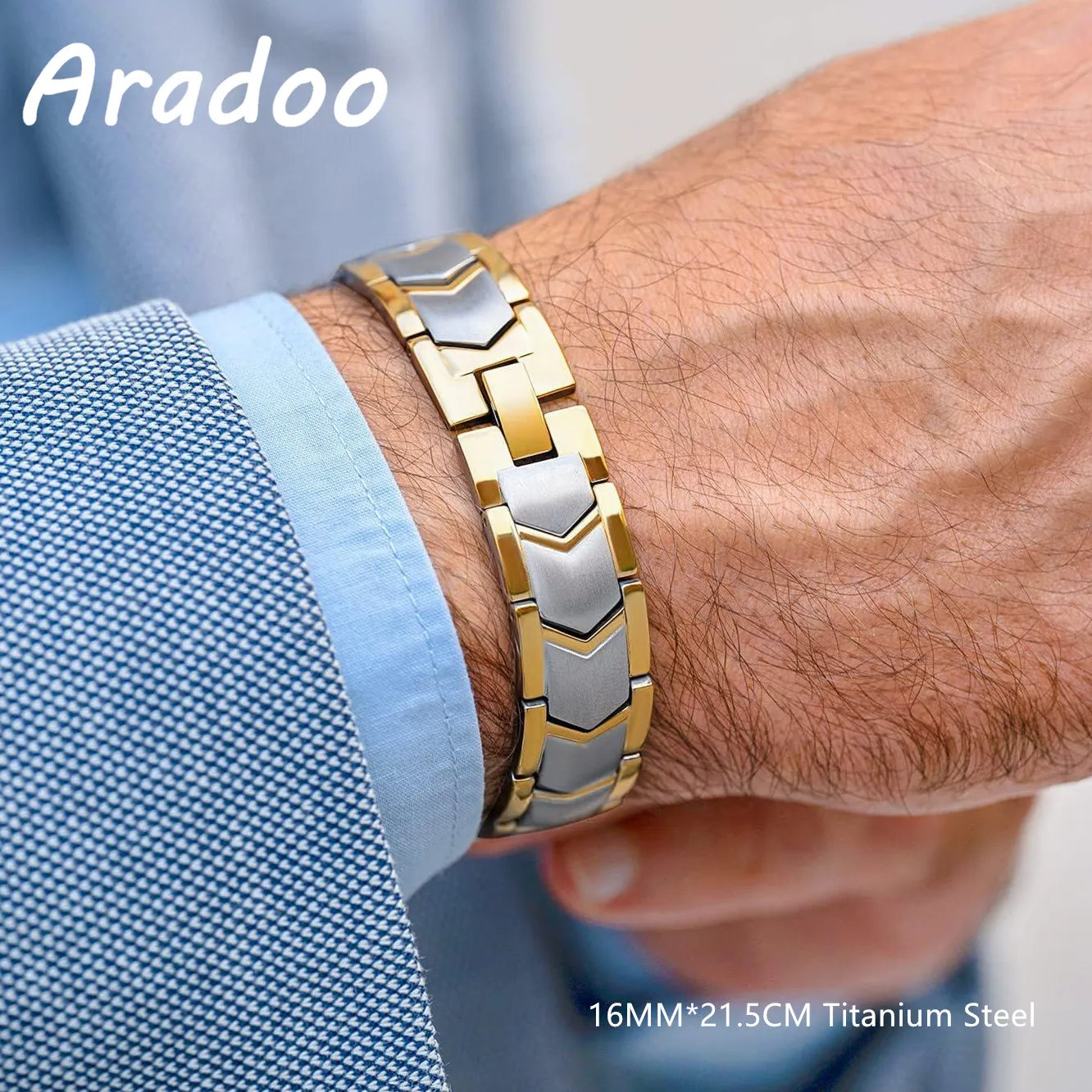 Pulseira magnética de aço titânio ARADOO para homens, pulseira de minerais de aço inoxidável, joias, presentes