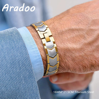 Pulseira magnética de aço titânio ARADOO para homens, pulseira de minerais de aço inoxidável, joias, presentes