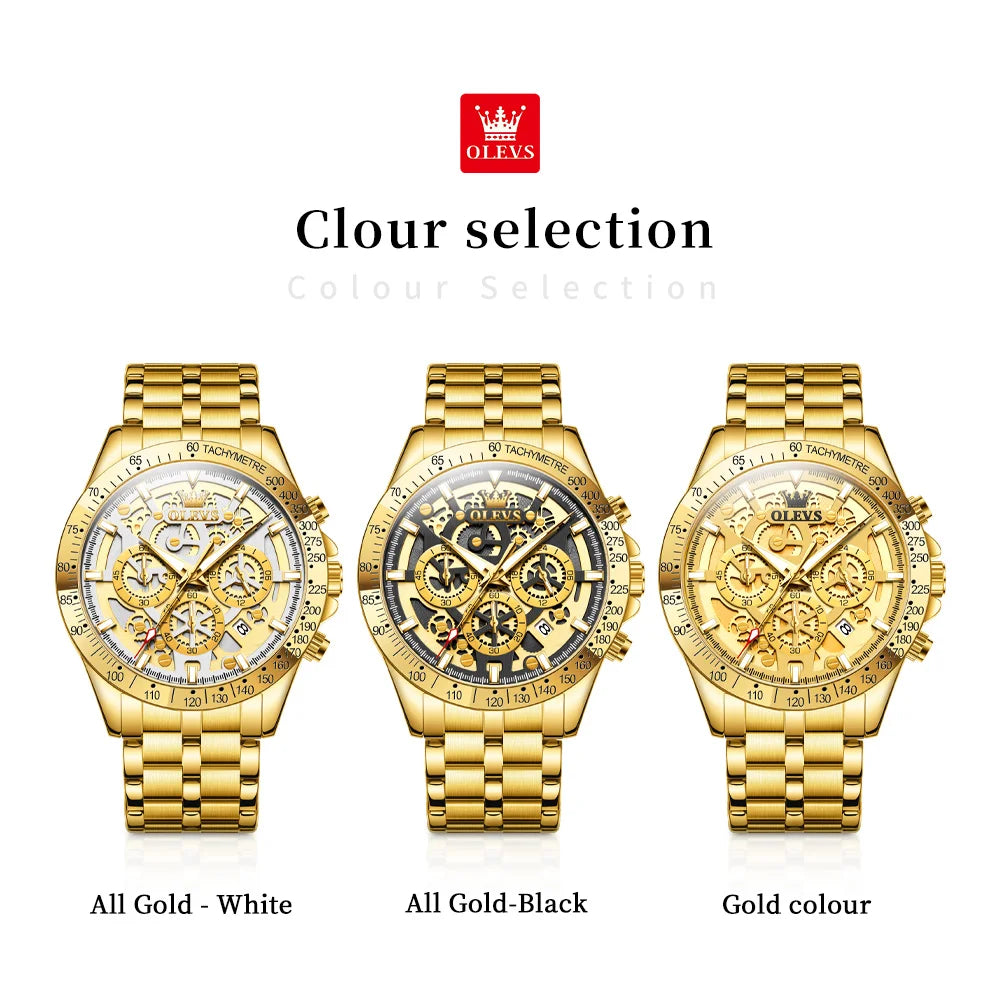 Olevs 9913 relógios masculinos originais relógios de quartzo para homens à prova dwaterproof água luminosa cronógrafo data 24 horas relógios de luxo